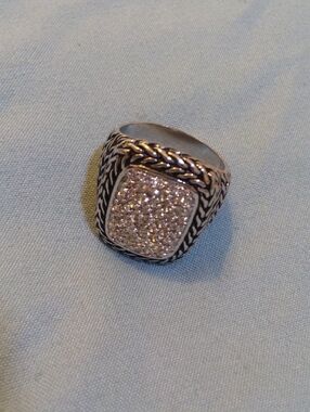 Sterling-Style Pave Square Signet Ring - Silver